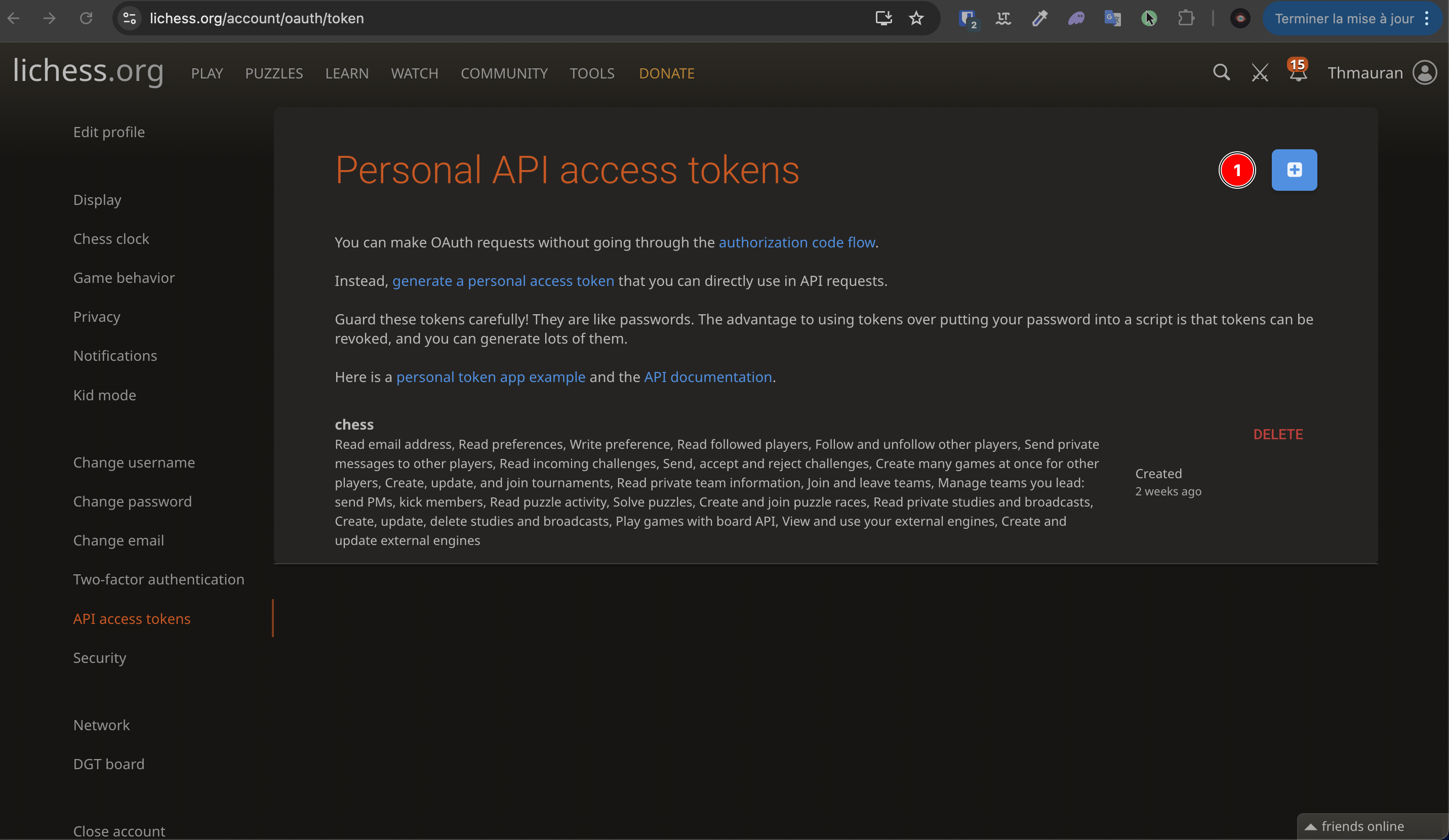 Generate token button
